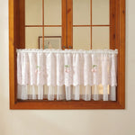 rideau brodé fleurs papillons bleu clair blanc transparent classique polyester