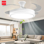 ventilateur rétractable blanc moderne lampe led vitesses télécommande minimaliste lumière variable pales invisibles