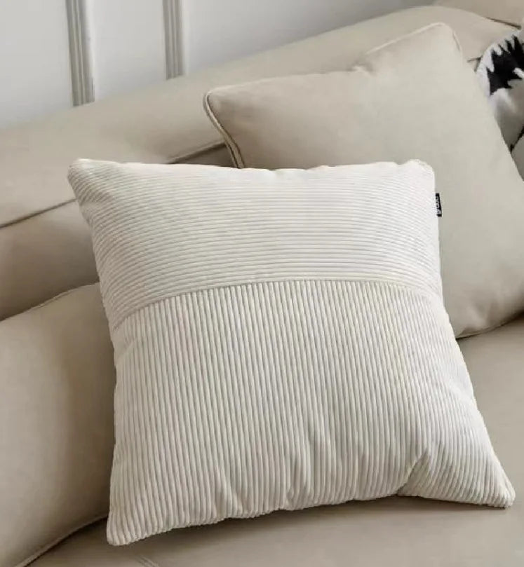 housse coussin velours patchwork rayures beige moderne simple 65x65cm polyester respectueux environnement