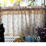 rideau floral lin semi transparent vintage beige clair romantique crocheté cuisine