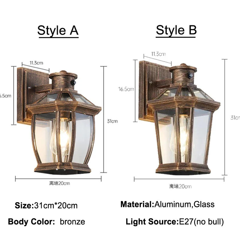 lampe murale transparente classique éclairage extérieur résistant bronze verre aluminium jardin