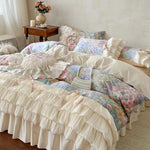 drap housse coton floral vintage romantique pastel 4pièces cœur beige clair