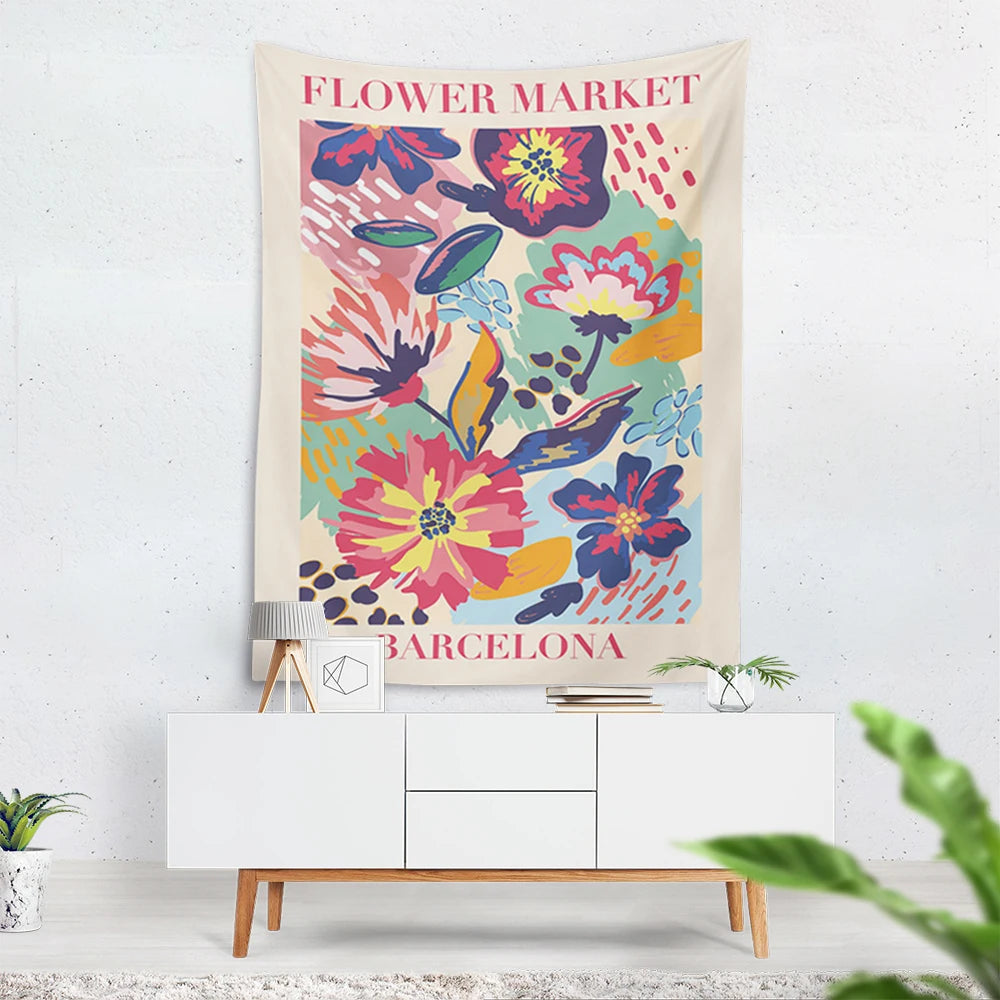 tapisserie mural moderne floral abstraite suspendue clips chambre décoration multicolore
