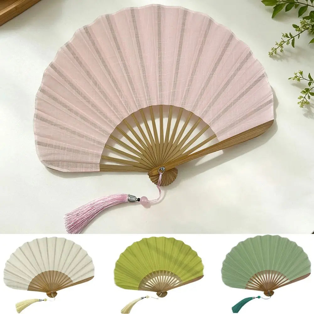 éventail pliant rose vert classique rayures fines pompon traditionnel blanc crème