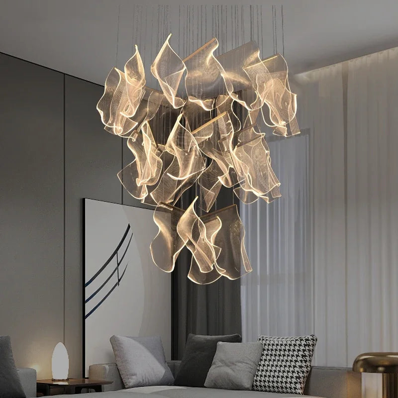 suspension lumineuse contemporaine dorée organique ondulée chaînes suspendues flux lumineux élevé certification rohs ul