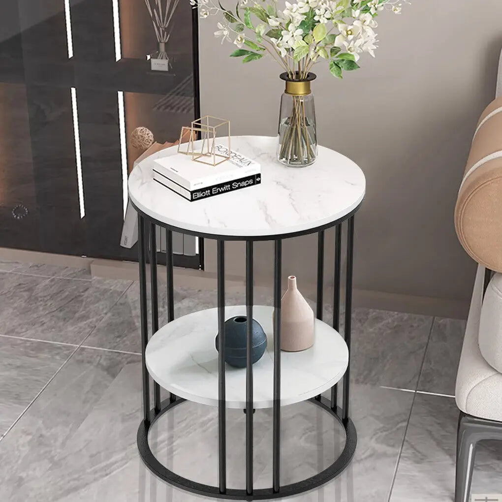 table ronde moderne table basse blanc noir étagère rangement marbre moderne élégante