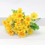 bouquet artificiel violet blanc jaune rouge bleu fleurs soie feuilles vertes moderne décoration maison