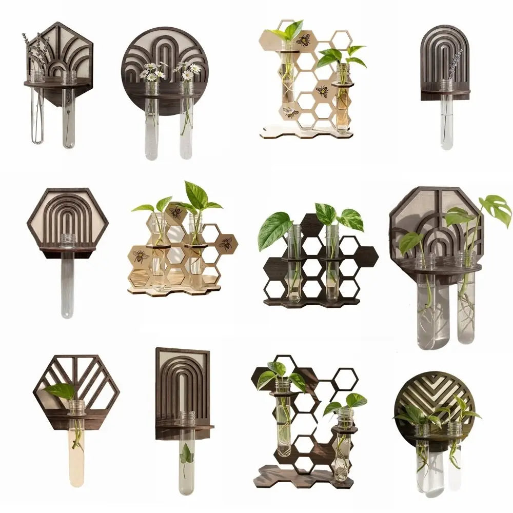 porte plantes moderne porte clés adhésifs hexagonnels motifs géométriques plantes artificielles marron foncé minimaliste