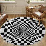 tapis rond moderne optique points carreaux noir blanc orange bleu 80x80cm 120x120cm