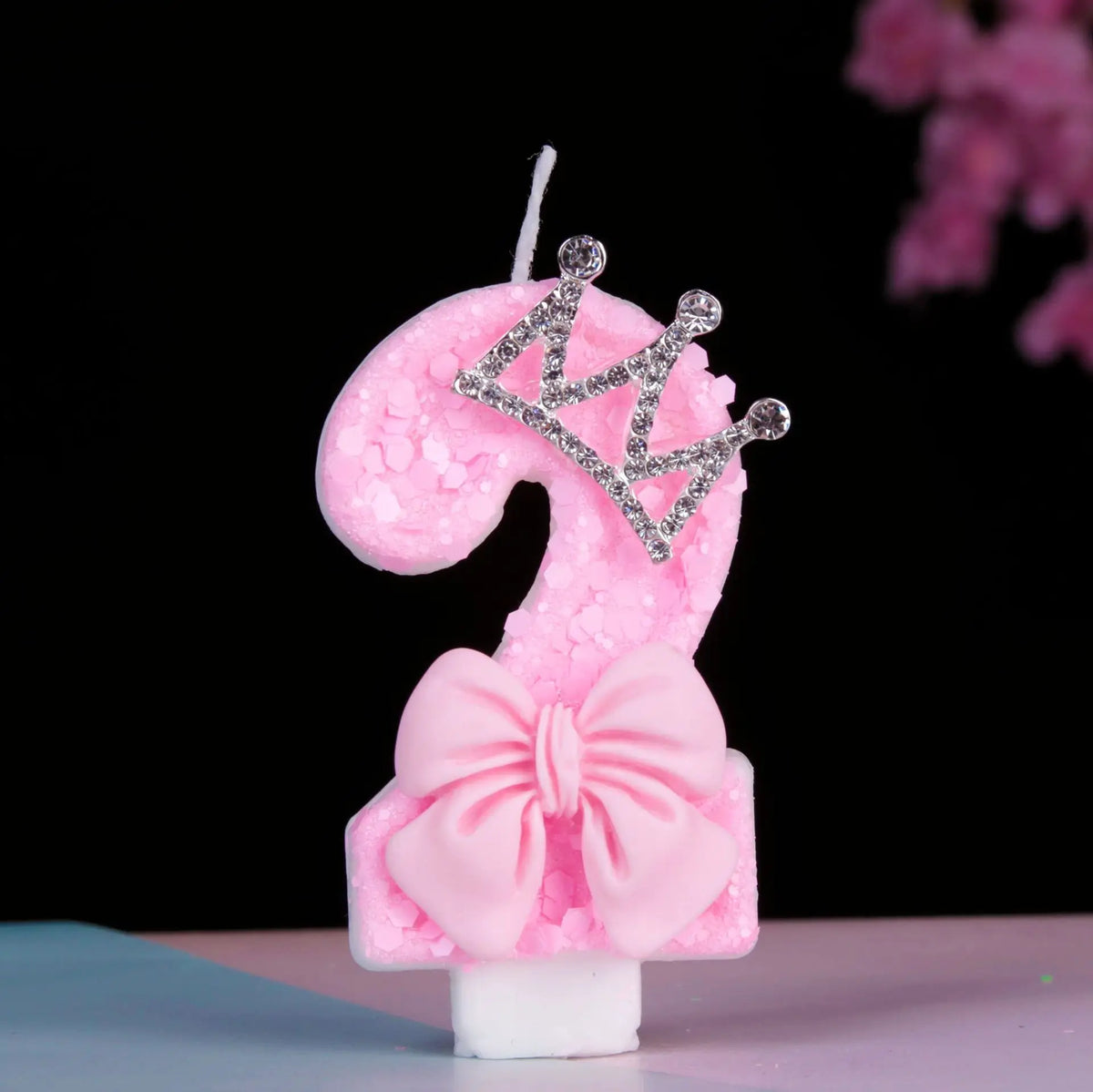 bougies numériques anniversaire filles pailletées rose couronne strass nœud papillon festive