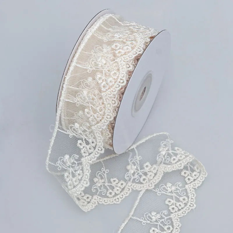 rubans dentelle fleurs vert clair rose pâle blanc vintage romantique polyester artisanat cheveux