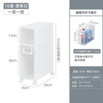 meuble rangement modulaire blanc boîtes transparentes roulettes organisation maison moderne
