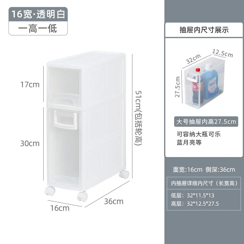 meuble rangement modulaire blanc boîtes transparentes roulettes organisation maison moderne