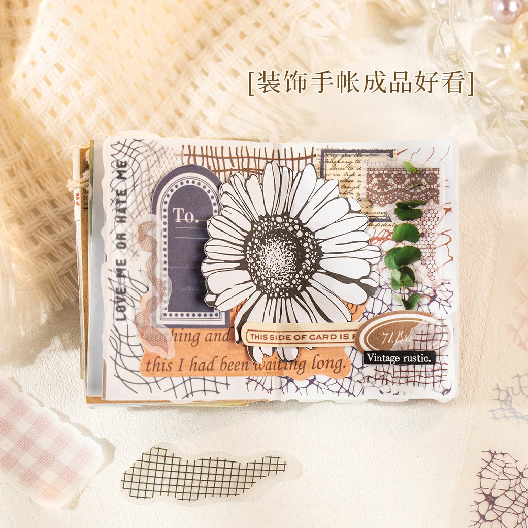 sticker deco vintage floral reseau grille circulaire ondulation roseclair blanc marronfoncé romantique