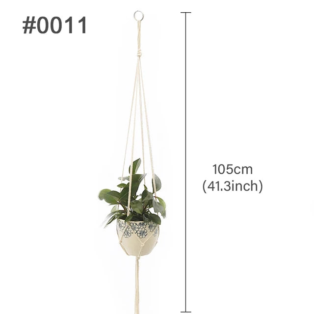 support plante suspendu macramé boho artisanal blanc beige orange tissé oeilletsextérieur exposition arbres