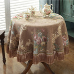 nappe table ronde brodée fleurs roses classique vintage 140cm 180cm 200cm 230cm blanc crème