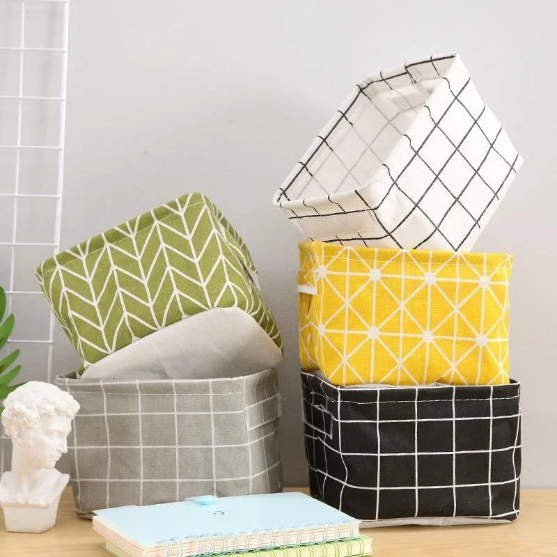 boîtes rangement tissu pliable empilables respectueuses environnement moderne blanc vert gris jaune bleu rose