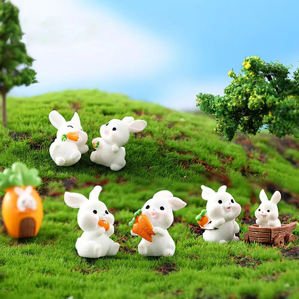 figurines lapins mignons carottes résine blanche décoratives cartoon miniature collectionnement paysagère