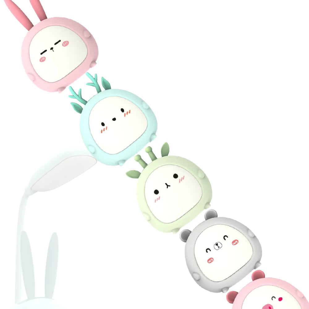 lampe table vert pastel rose pastel dessin animé oreilles lapin moderne pliable recharge usb