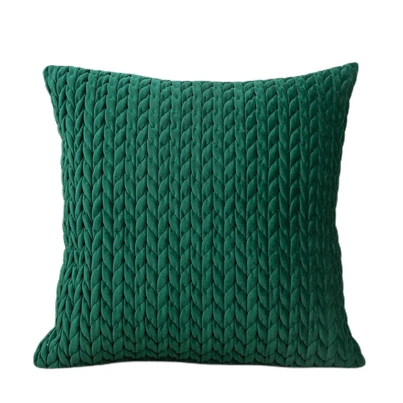 taies d'oreillers carrées polyester coton motif tissé relief modernes vert foncé gris rose pastel