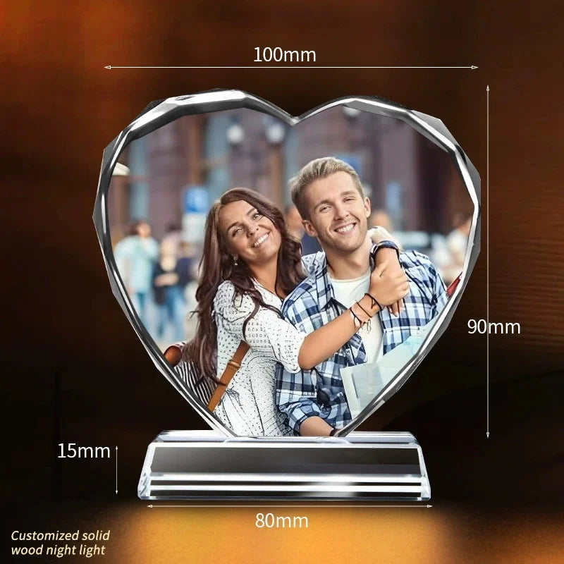 cadre photo cristal coeur transparent personnalisé cadeau mariage couple souvenir élégant gravure image personnalisée