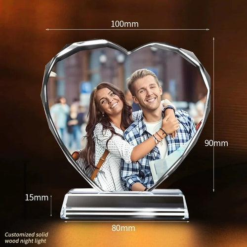 cadre photo cristal coeur transparent personnalisé cadeau mariage couple souvenir élégant gravure image personnalisée