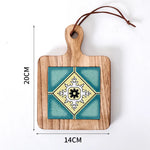 planche découper artisanale motifs floraux colorés cartes d'information bois naturel 20cm 14cm