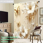 rideau imprimé papillon doré moderne élégant résistant l'eau 100% polyester beige doré blanc fleurs
