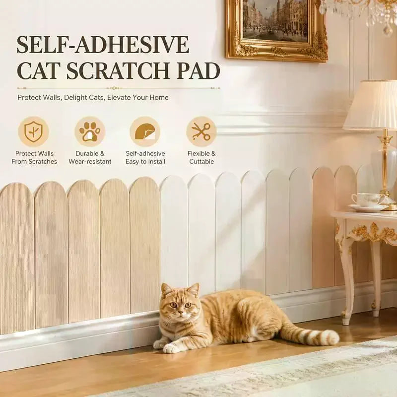 protecteur mur chat adhésif blanc beige rayures moderne découpe libre sixties