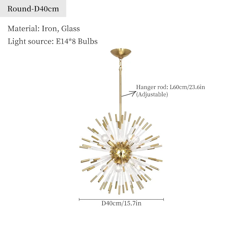 Suspension lumineuse moderne or blanc rayons transparents chambre salon étude hall led warm white