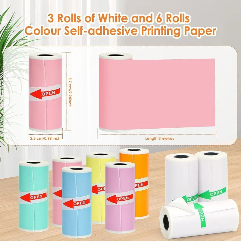 papier autocollant imprimé blanc rose bleu vert orange jaune moderne 57x25mm imprimante portable sans