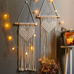 décoration murale macramé bohème tresses noeuds franges cœur lune étoile