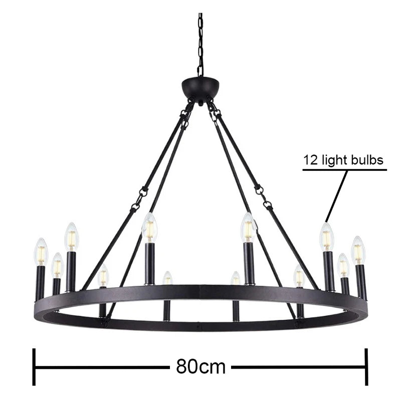 lustre industriel rustique pendentif noir cercles concentriques lumière moderne 4000K 3000K 6000K