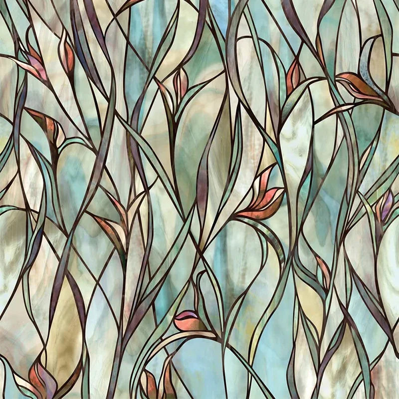 film fenêtre adhésif motif floral feuilles vertes protection uv isolation thermique facile poser