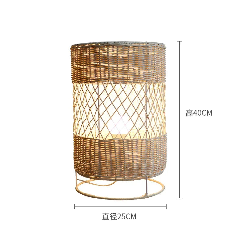 lampe sol rotin marron clair moderne rustique base métal tressée main