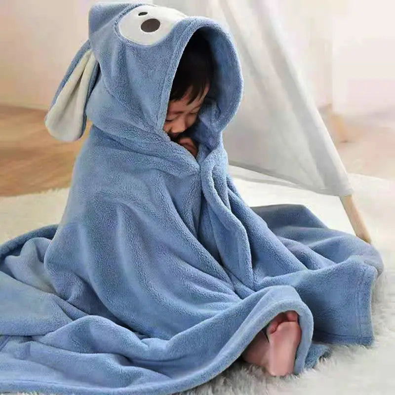robe bain bébé douce oreilles lapin motif visage animal brodé pastel bleu rose confortable