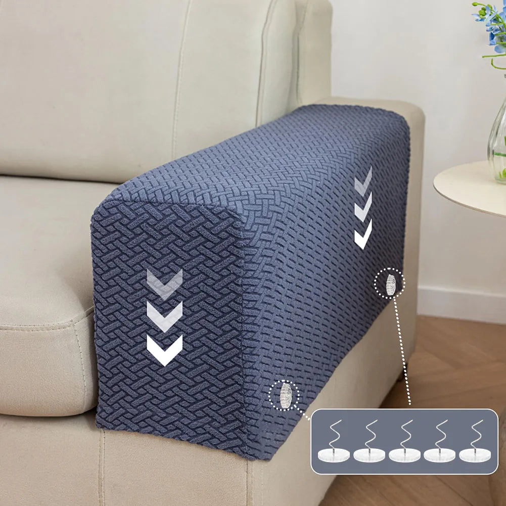 protège accoudoirs tissé motifs géométriques orange bleu marine gris clair clips modernes