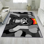 tapis gris noir blanc motif personnage moderne salon antidérapant résistant