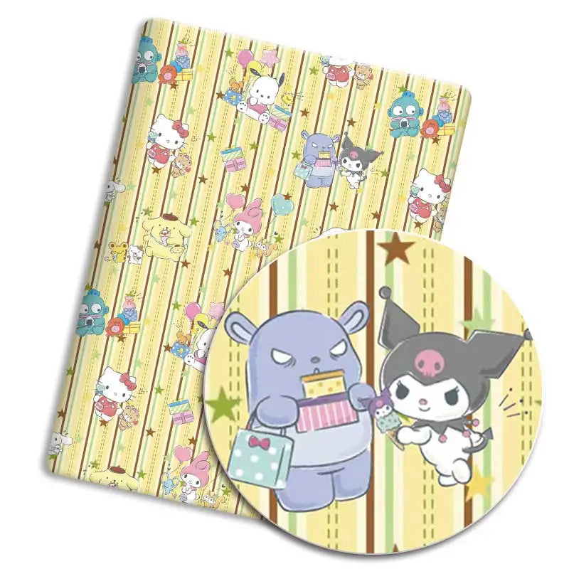tissu coton imprimé dessins animés kawaii rose vert jaune blanc protège cahier rideau robe