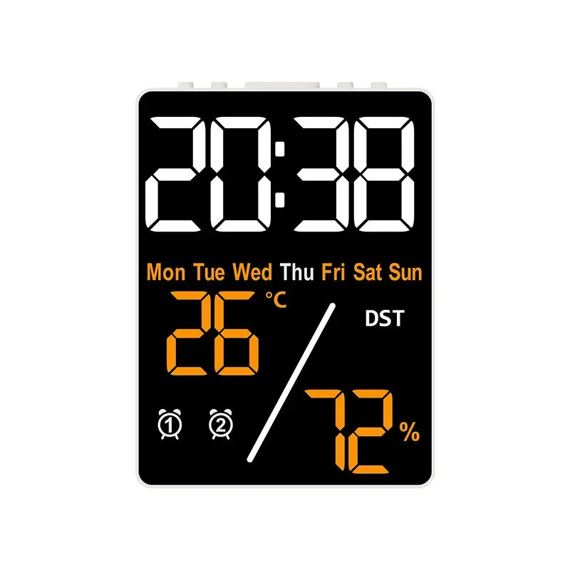 horloge numérique moderne écran led noir blanc affichage heure jour température