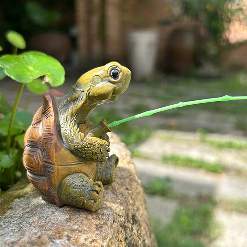 statue tortue pêche verte marron décoration extérieure carapace détaillée canne appât étoile mer
