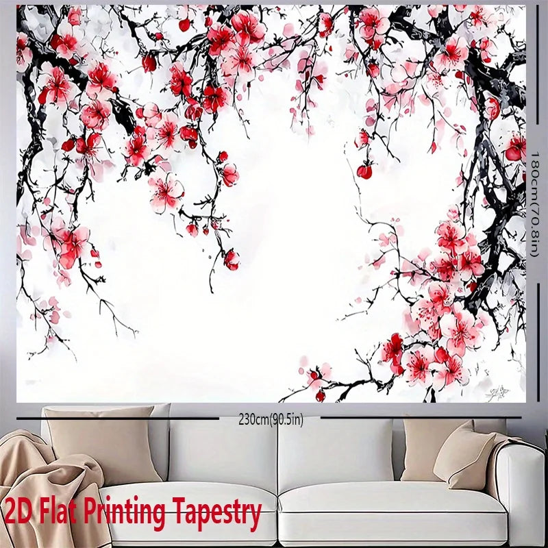 tapisserie murale moderne motif fleurs cerisier branches noires décoration intérieure chambre salon polyester