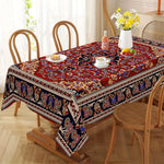 nappe imperméable ornements floraux rouge noir bleu beige classique table réutilisable polyester tissage tat