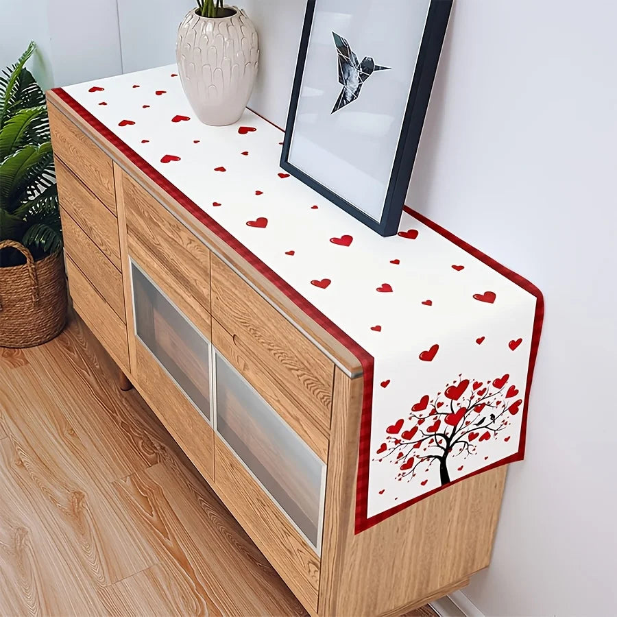 table dinne romantique cœurs arbres carreaux lin rouge blanc marron festive