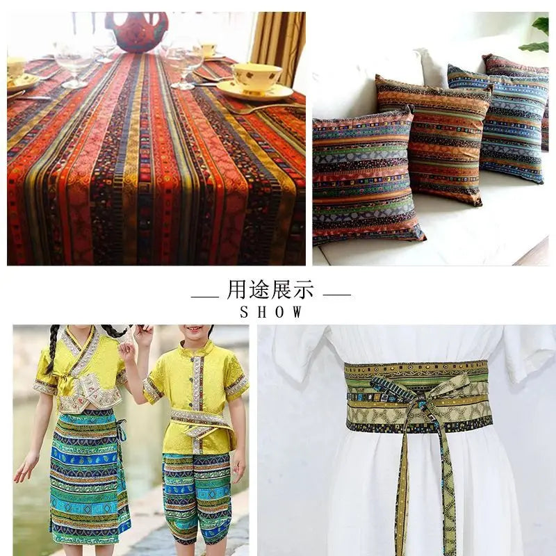 tissu coton lin motifs géométriques ethniques rouge bleu printemps automne hiver mariage fêtes traditionnel