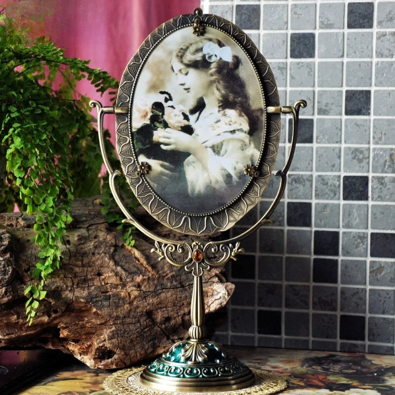 miroir table art nouveau fleurs ornements vert doré rouge noir