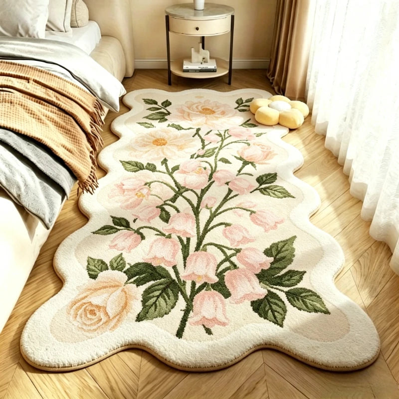 tapis pastoral rose fleurs blanches classique floral salon chambre nordique polyeste