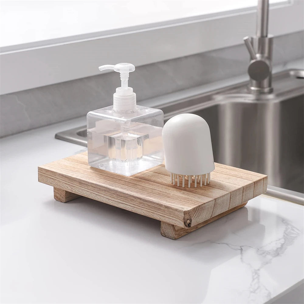 présentoir bois transparent moderne support plantes bouteille savon brosse minimalist deco comptoir