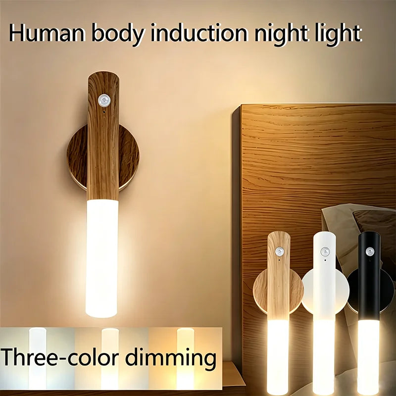 lampe nuit détecteur mouvement rechargeable usb blanc noir bois moderne minimaliste translucent fixe aimant