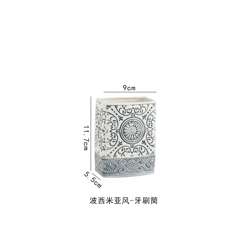 ensemble bain blanc noir ornements floraux pompe savon porte brosse dents porte savon classic